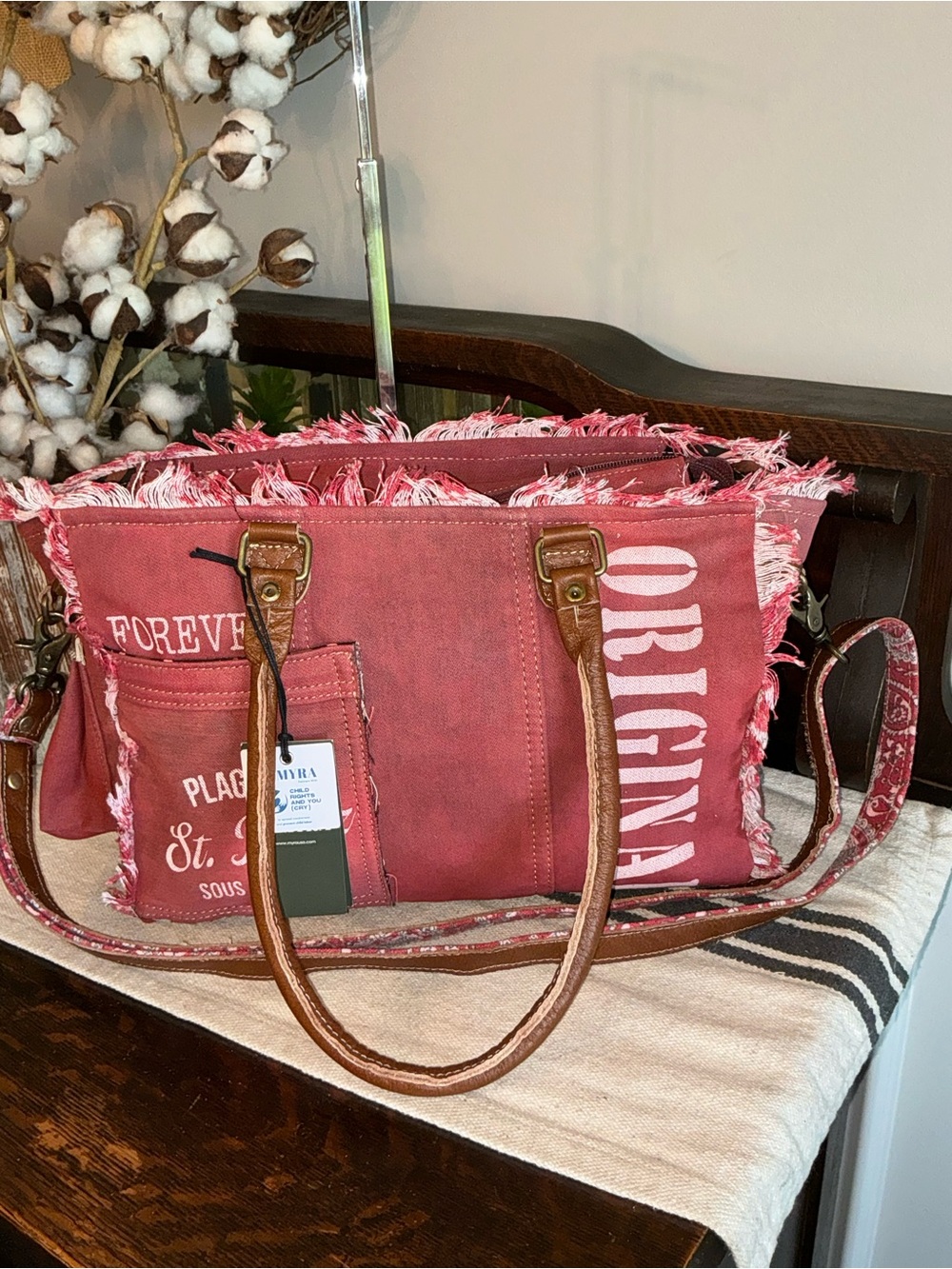 NWT Myra Bag Coastal Steel Upcyclyed Canvas Shoulder Bag Tote Crossbody Red $65 - Picture 6 of 15